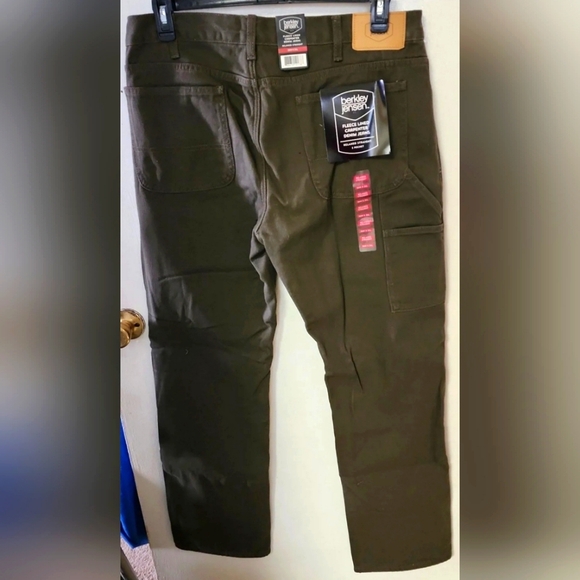 Mens Olive Green Fleece Lined Carpenter Denim Jeans Relaxed Straight Leg 36w×34L - Picture 10 of 11